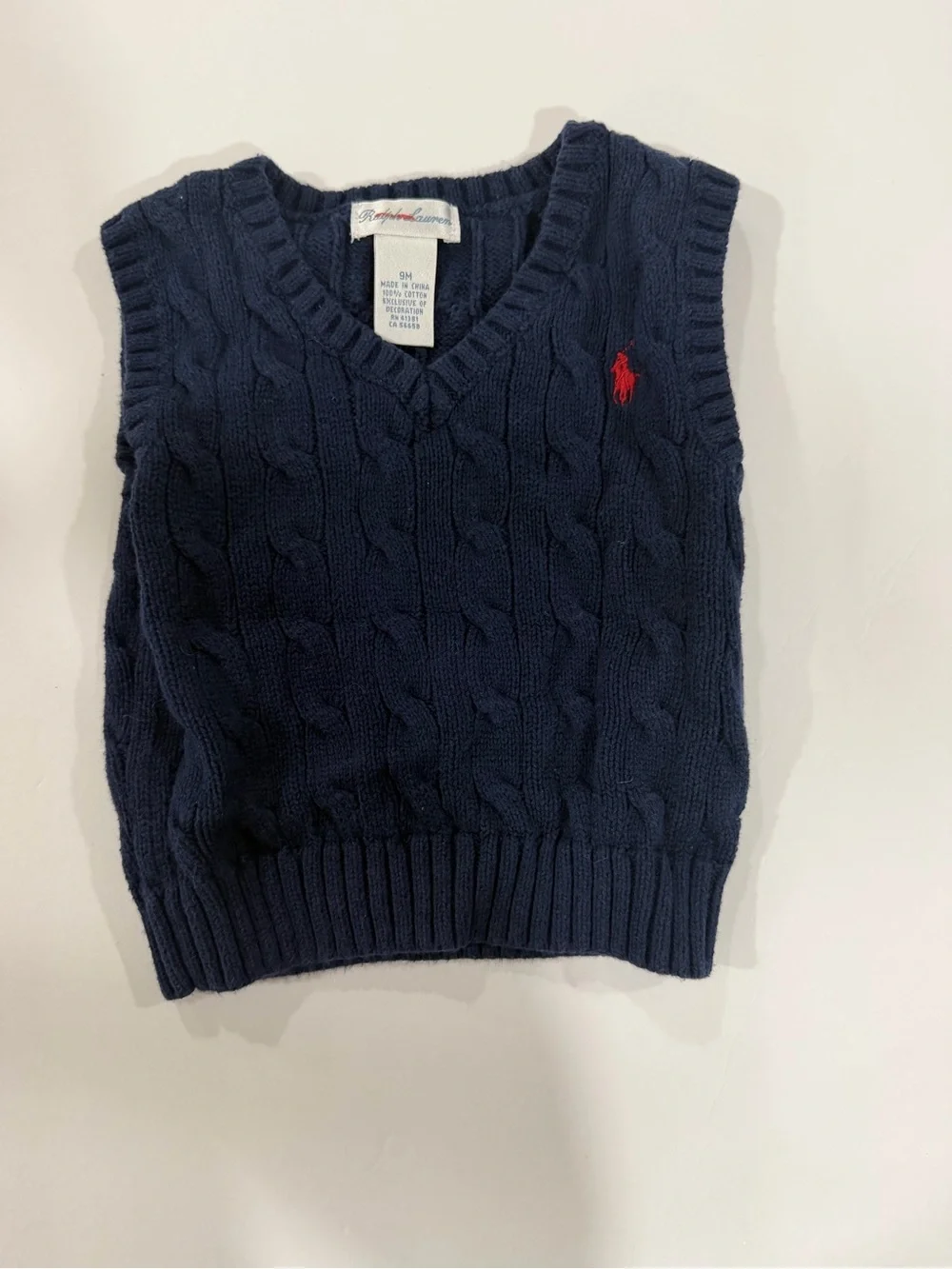 Ralph Lauren Kids Navy Cable-Knit Vest with Red Pony